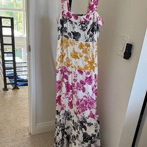 MSK Floral Maxi Dress with Pink, Yellow, and Black Accents